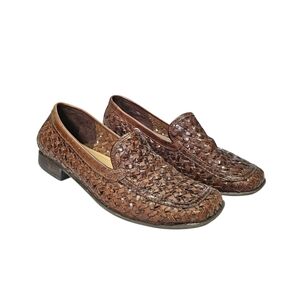 Glacee Tiffany Brown Woven Leather Square Toe  Loafers Size 8